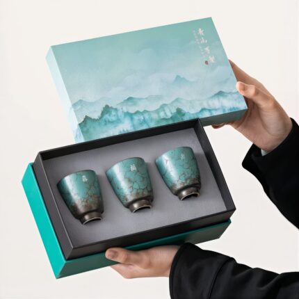 claridel Rustic Blue 3-Piece Handmade Espresso Cup Gift Set